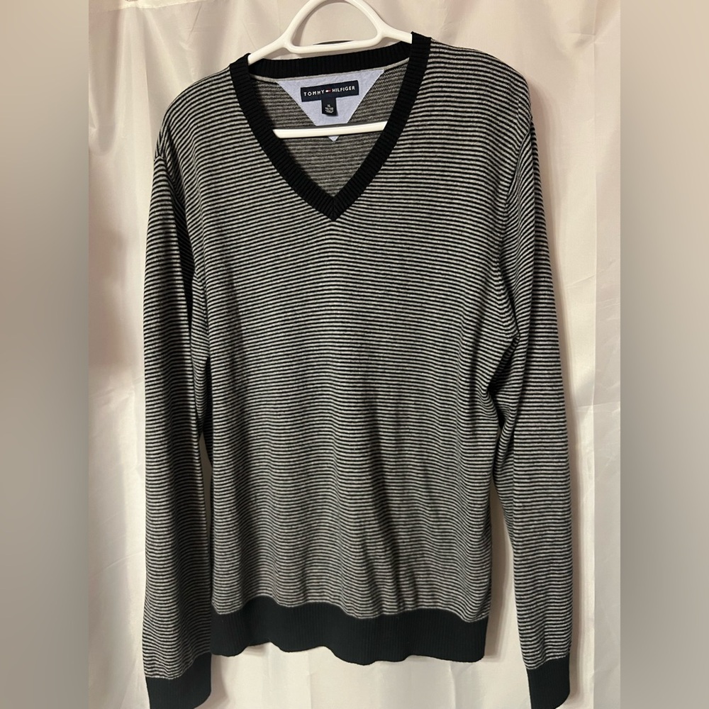 Tommy Hilfiger V-Neck Black and Gray Sweater